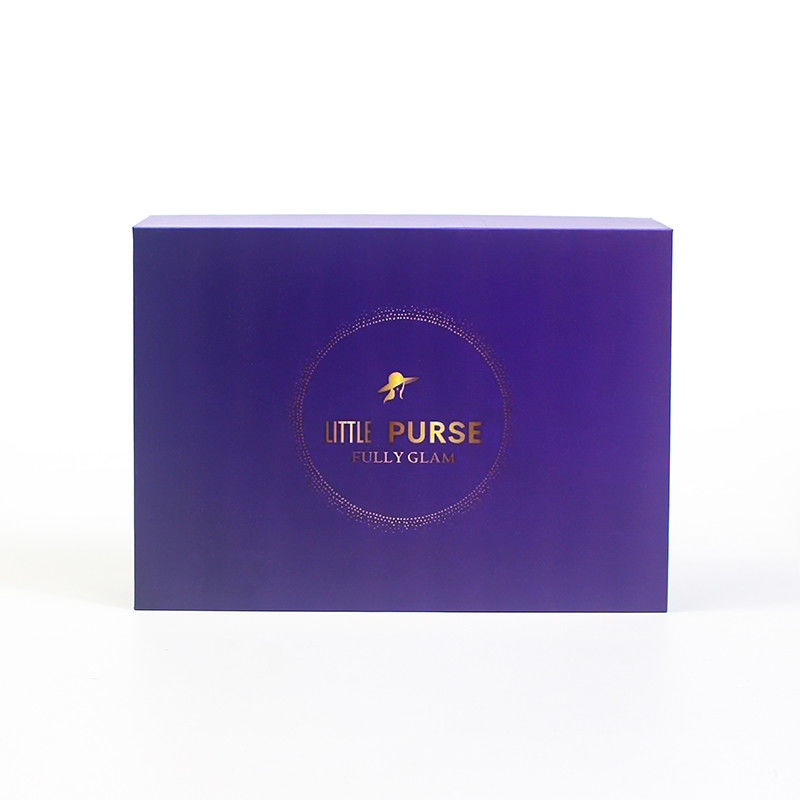 Custom UV Printing Gold Stamping Luxury Purse Paper Purple Lid And Base Gift Box